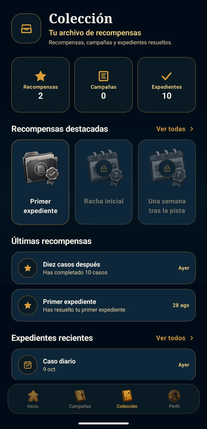 ClueVerse collection screen in Spanish